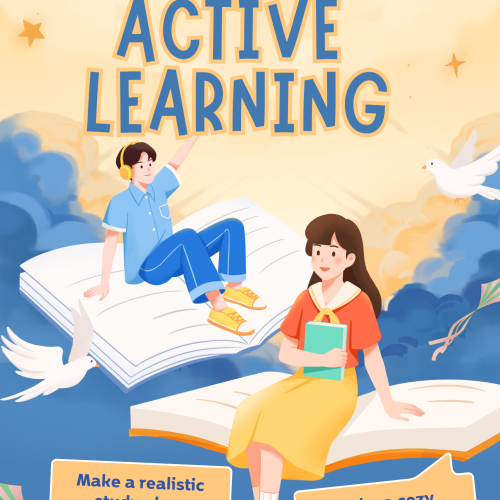 Orange and Blue Creative Illustration Learning Poster active learning
